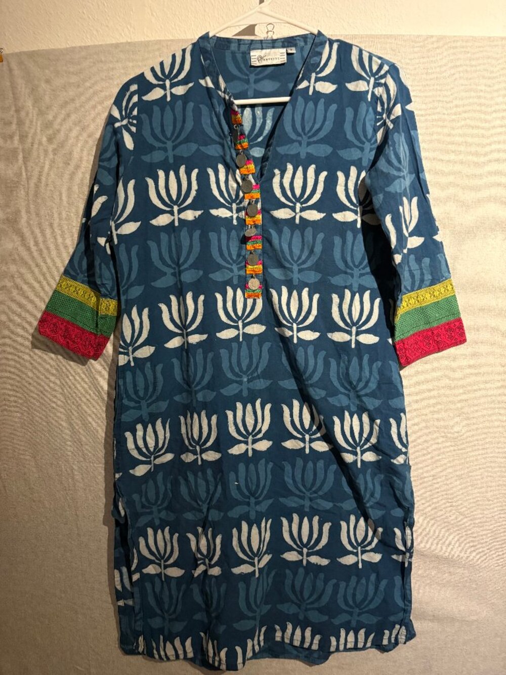 Westside Blue Multicolor Cotton Beach Cover-Up Dress S